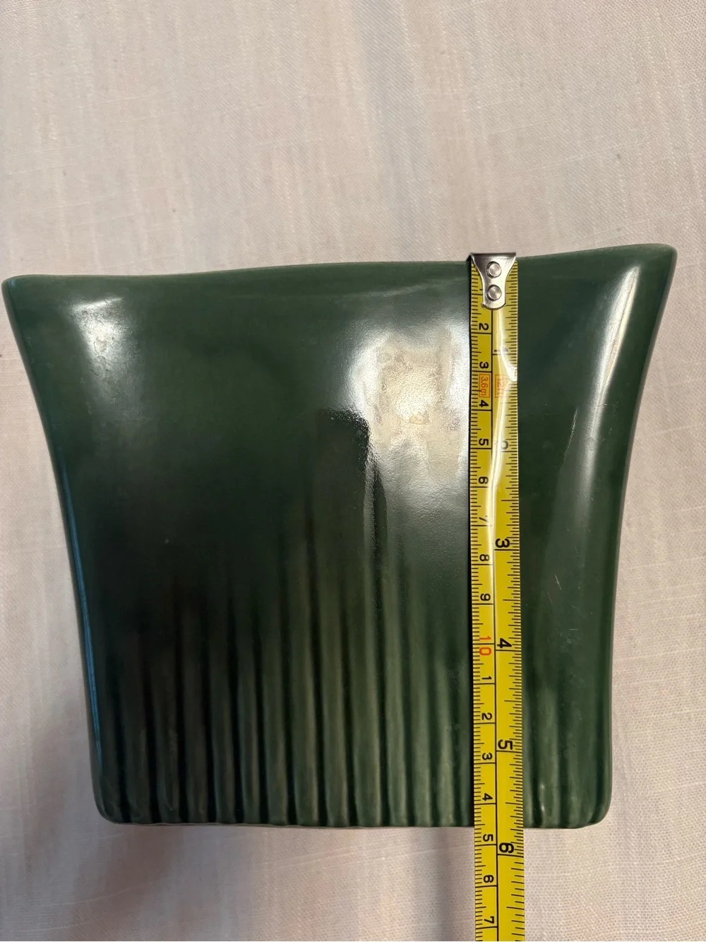Vintage Green Ribbed Ceramic Planter Mid-Century Pottery USA
